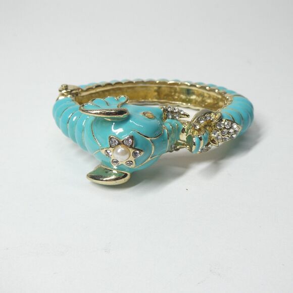 Kenneth Lane Blue Enamel Elephant Hinged Bangle Bracelet Vintage - Picture 3 of 14